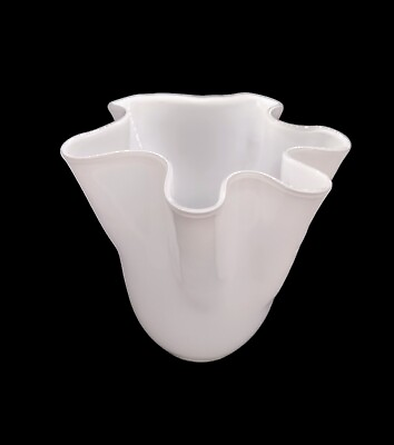 #ad Vintage Handblown Cased Art Glass Handkerchief Vase 7 in White Decor