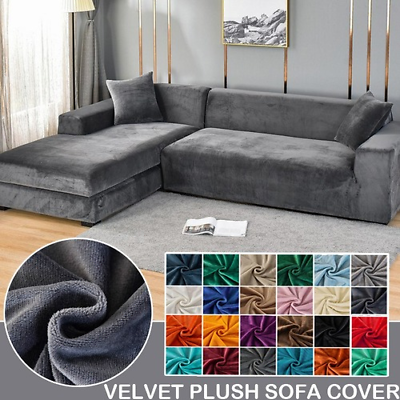 #ad Velvet Sofa Cover Room Elastic 1 2 3 4 Seater L Shaped Corner Sofa Cover Stretch