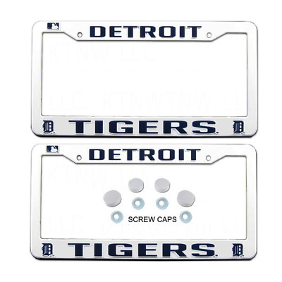 #ad New MLB Detroit Tigers Car Truck White License Plate Frames amp; Screw Caps