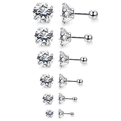 #ad 5pairs Surgical Steel Round Clear CZ Gem Earrings Screw Back Ear Studs 2 6mm $4.99