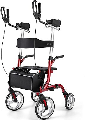 #ad NEW 2024 Rinkmo Rollator Walker Upright Stand Up Folding w Seat