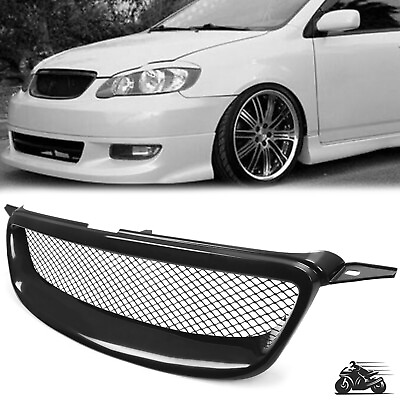 #ad For Toyota Corolla 03 07 Glossy Black Metal Mesh Front Bumper Hood Grill Grille