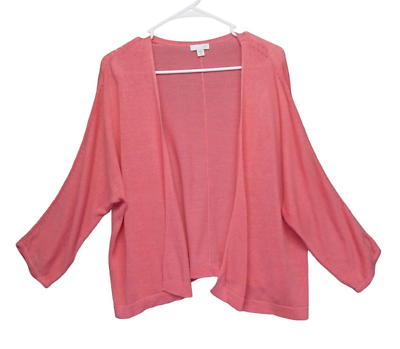 #ad J Jill Pink Knit Linen Blend Open Front 3 4 Sleeve Cardigan Sz XL Petite