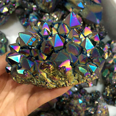#ad 100g Natural Rainbow Aura Titanium Raw Quartz Crystal Cluster Gemstone Specimens