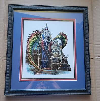 #ad Melody M Pena Wizard Dragon Owl Griffin Poster Colored Print 1981 Framed