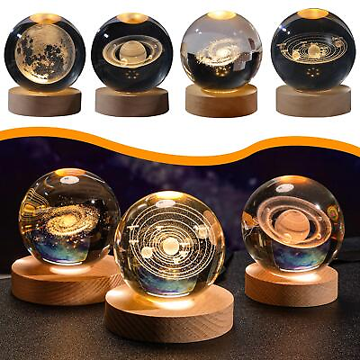 #ad LED Crystal Table Lamp USB 3D Moon Galaxy Globe Night Xmas Decor Light Gift