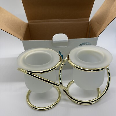 #ad Partylite GEMINI Tealight Votive Holders P7106 Set of 2 Frosted Glass Gold Tone