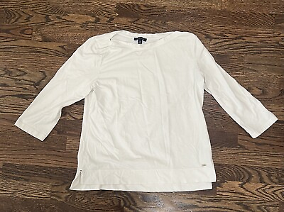 #ad Tommy Hilfiger Womens Long Sleeve Top Size Medium White GOOD CONDITION