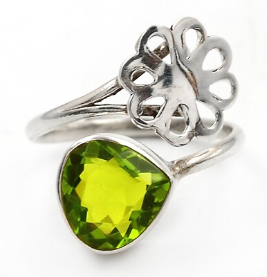 #ad Natural 2CT Peridot 925 Solid Genuine Sterling Silver Ring Sz 7 NW3 5