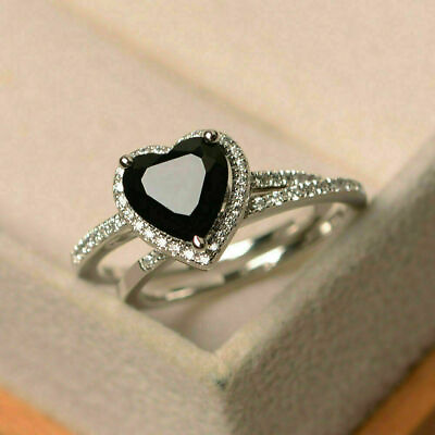 #ad 3.00 Ct Heart Cut Diamond Simulated Wedding Bridal Set Ring 925 Sterling Silver
