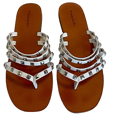 #ad Tahari Nevis White Silver Studded Sandals Size 9 New