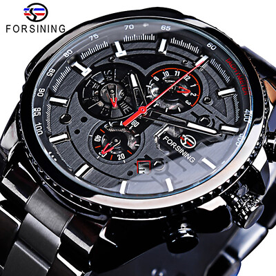 #ad FORSINING Luxury Men Steel Waterproof Automatic Self Wind Mechanical Wrist Watch