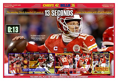 #ad IT TOOK THE CHIEFS ONLY 13 SECONDS TO TIE BILLS 19”x13” COMMEMORATIVE POSTER