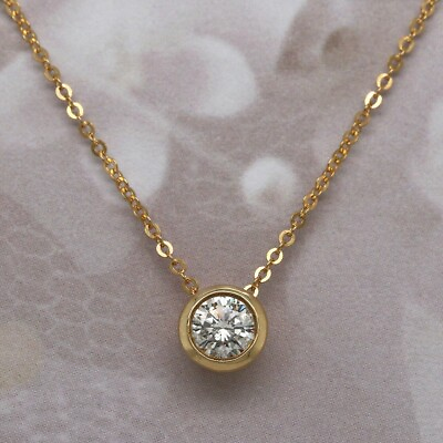 #ad 2Ct Round Cut Lab Created Diamond Womens Pendant Necklace 14K Yellow Gold Plated