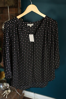 #ad Pleione NWT Womens Long Sleeve Shirt Size Large Black Flowy Top $15.00