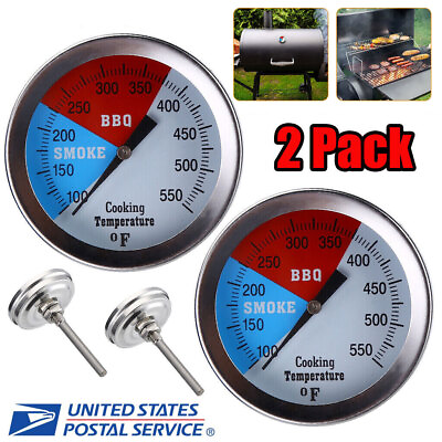 #ad 2Pcs Temperature Thermometer Gauge BBQ Grill Smoker Pit Thermostat Waterproof US