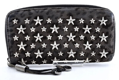 #ad Jimmy Choo Studs Star Long Wallet Suede Leather Black $199.00