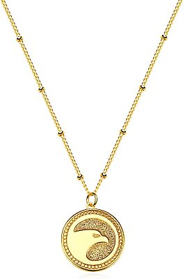 #ad Women Eagle Necklace Gold Coin Pendant on Dainty Satellite Chain Everyday
