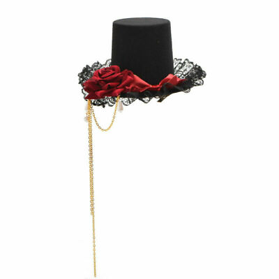 #ad Vintage Rose Bowknot Small Hat Gothic Lolita Girls Hair Clip Handmade