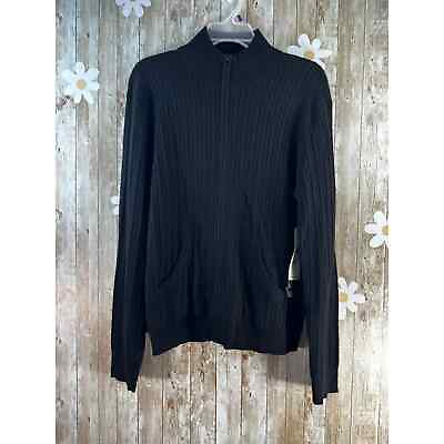 #ad Lauren Ralph Lauren Merino Wool Womens Sweater Sz XL Black Full Zip Mock Neck