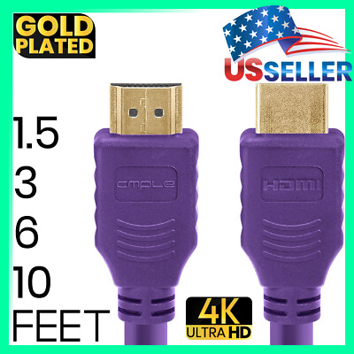 #ad Purple 28AWG HDMI Cable 4K HDMI Cord HDTV ARC 3D Ethernet Laptop Nintendo Switch