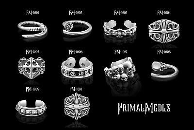 #ad Primal Medlz 925 Silver Men#x27;s Rings Skull Rings Cross Rings Adjustable Size