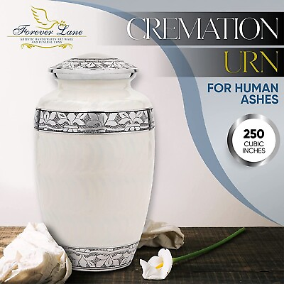 #ad Cremation Urn For Adult Human Ashes White Handcrafted With Velvet Bag Burial