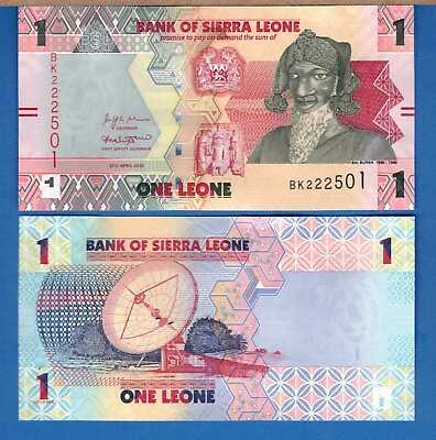 #ad Sierra Leone P 34 1 Leones 2022 World Paper Money Currency Uncirculated Banknote