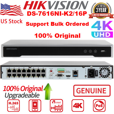 #ad Hikvision 16CH 16POE DS 7616NI K2 16P 4K NVR H.265 HDMI Network Video Recorder