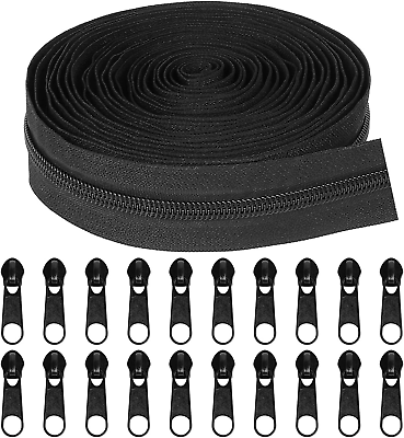 #ad YOWPEY 5Yard Bulk Zipper #5 Zippers for Sewing Black Nylon Coil Zipper by The #5