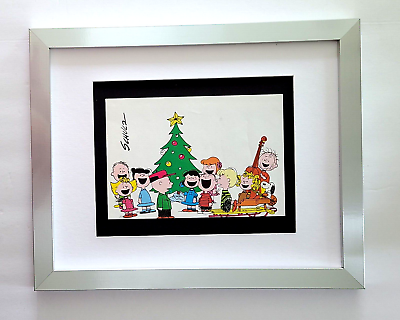 #ad CHARLES SCHULZ Signed Christmas 1968 Peanuts SNOOPY Cartoon New Frame BUY