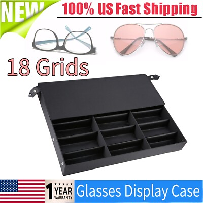 #ad 18 Grids Slot Eyeglasses Glass Sunglasses Storage Display Case Stand Holder Box