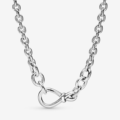 #ad Brand Authentic 100% 925 S Chunky Infinity Knot Chain Necklace 398902C00 50CM