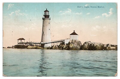 #ad Boston Light Boston Harbor Postcard c1912 Massachusetts MA Lighthouse