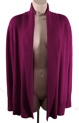#ad Coldwater Creek Womens Open Front Cardigan Sweater XS 4 6 Magenta Merino Wool