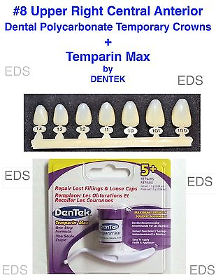 #ad #8 Upper Right Central Anterior Dental Polycarbonate Temporary Crowns DENTEK $19.95