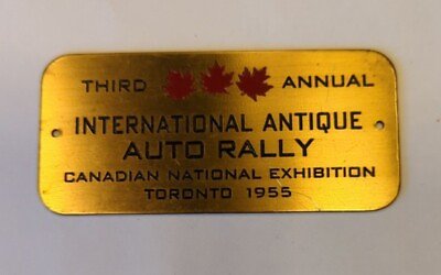 #ad Vintage Third Annual International Antique Auto Rally Canada Toronto 1955 Plaque