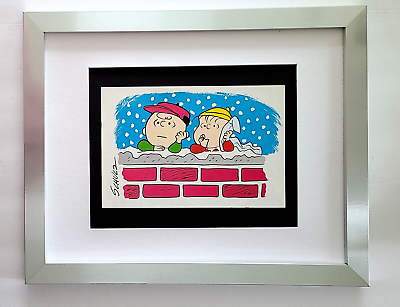 #ad CHARLES SCHULZ Signed Christmas 1968 Peanuts SNOOPY Cartoon New Frame