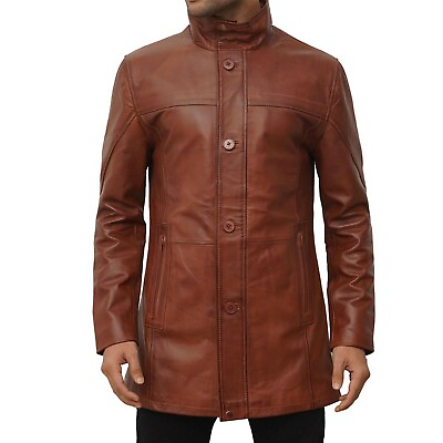 #ad Leather Trench Coat For Men Mid Length Coat For Men Tan Sheep Waxed Coat