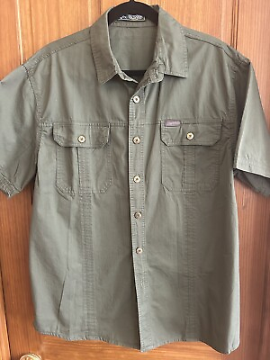 #ad Men’s Military Camp Shirt Outdoor Vogue Collection Olive Green Size Large New