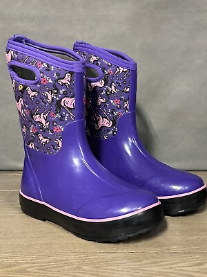 #ad Bogs Classic II Purple Unicorn Boots Girls Youth Size 4 Waterproof 30 New