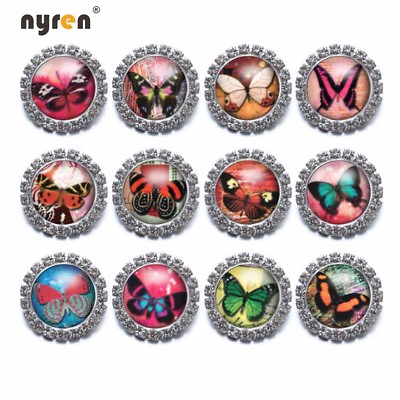 #ad 12pcs 18mm Snap Button Rhinestone Glass Charms Multi Themes For Snap Jewelry