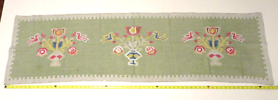 #ad VTG Linen Table Runner Buffet Dresser Scarf Embroidered Birds Flowers 65quot; by 19quot;