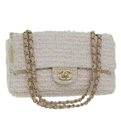 #ad CHANEL Matelasse Chain Shoulder Bag Tweed Pink CC Auth 60753A