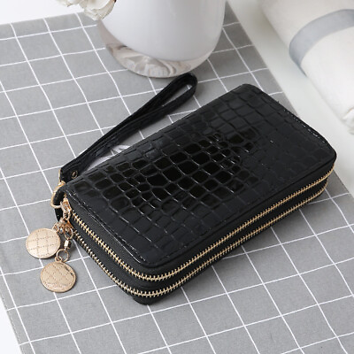 #ad Women#x27;s Phone Wristlet Bag Wallet Leather Double Zip Purse Clutch Large Capacity