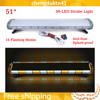 #ad 51quot;96 LED Emergency Strobe Light Bar Tow Truck Warn Beacon Response Amber White $170.14