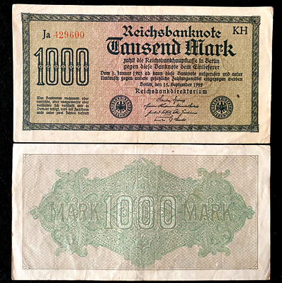 #ad Authentic Germany 1000 Mark 1922 BERLIN Post WWI Hyperinflation Era 100 Yrs Old