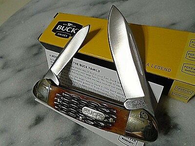 #ad Buck Canoe 389 Folding 2 Blade Pocket Knife Amber Jigged Bone 420J2 3.55quot; Closed