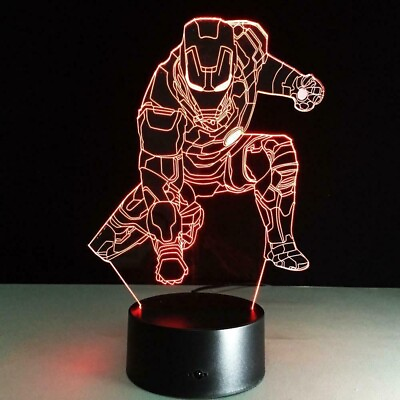 #ad 3D LED illusion Ironman USB 7Color Table Night Light Lamp Bedroom Child Gift