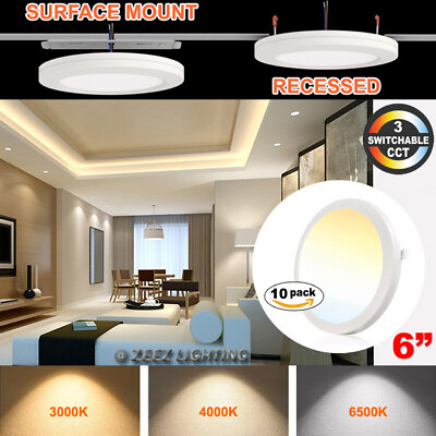 #ad 10X 18W 6quot; Surface Mount Recessed 3CCT LED Ceiling Panel Down Light Bulb Fixture $80.99